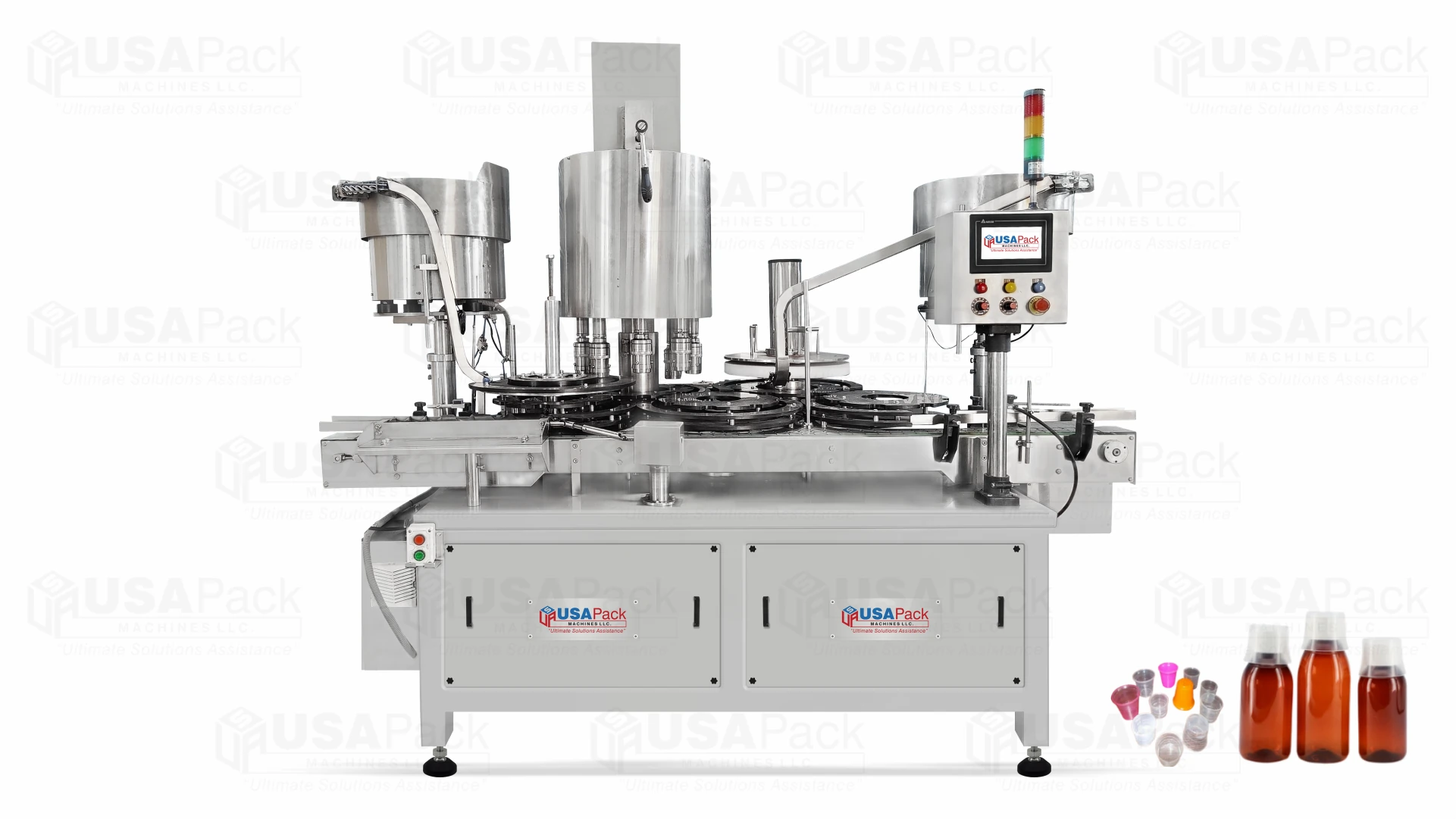 Automatic 8-Head Pick and Place Screw Cap Sealing with Measuring Cup Pressing Machine